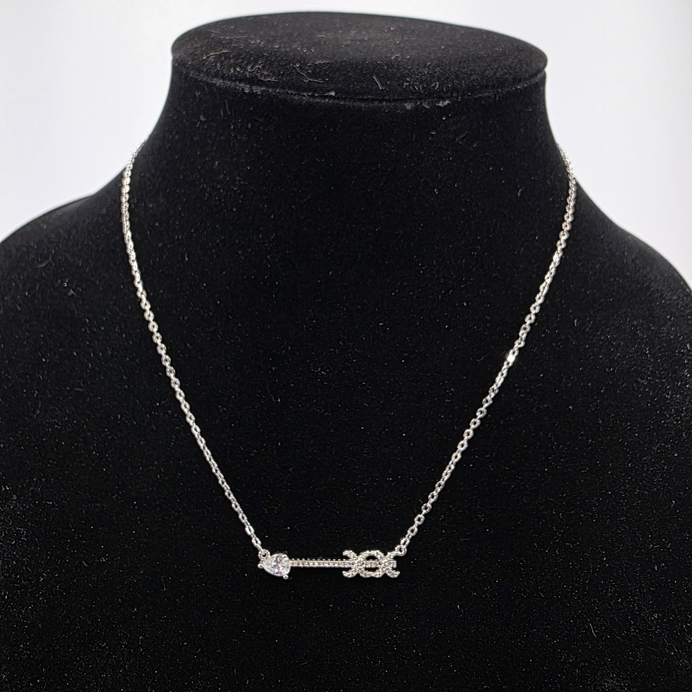 White Gold Plated Arrow Necklace | Simulated Diamond Pavé